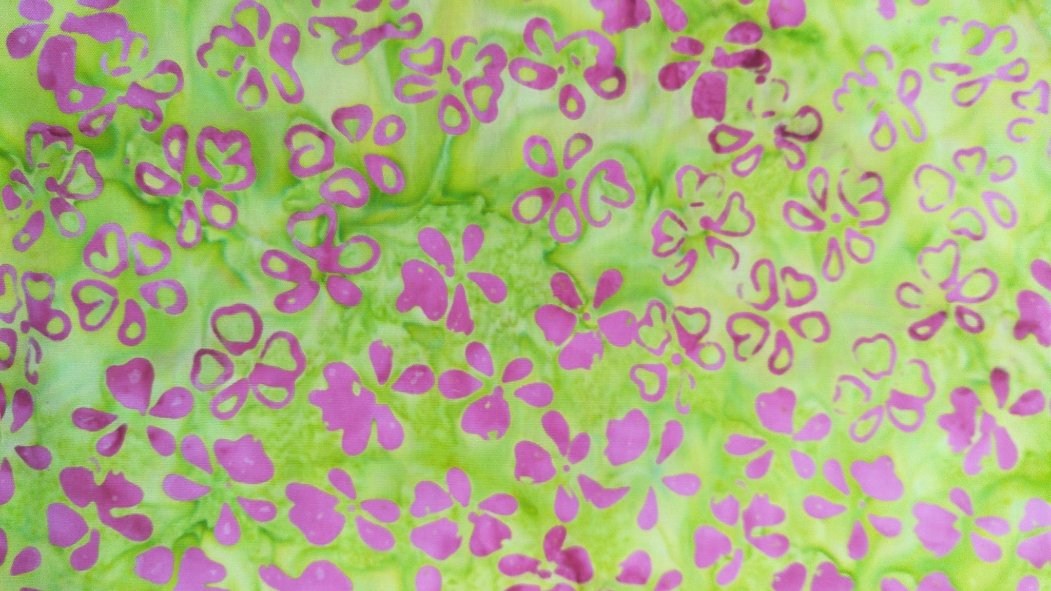 Batik Fabrics Green with hot pink flowers