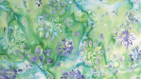 Batik Fabrics Green with purple flowers