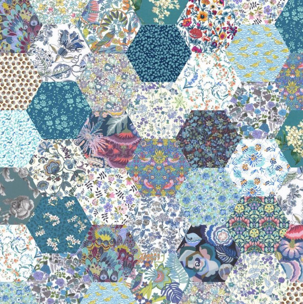 Liberty Fabrics 1" Finished Hexagon Teal & Turquoise