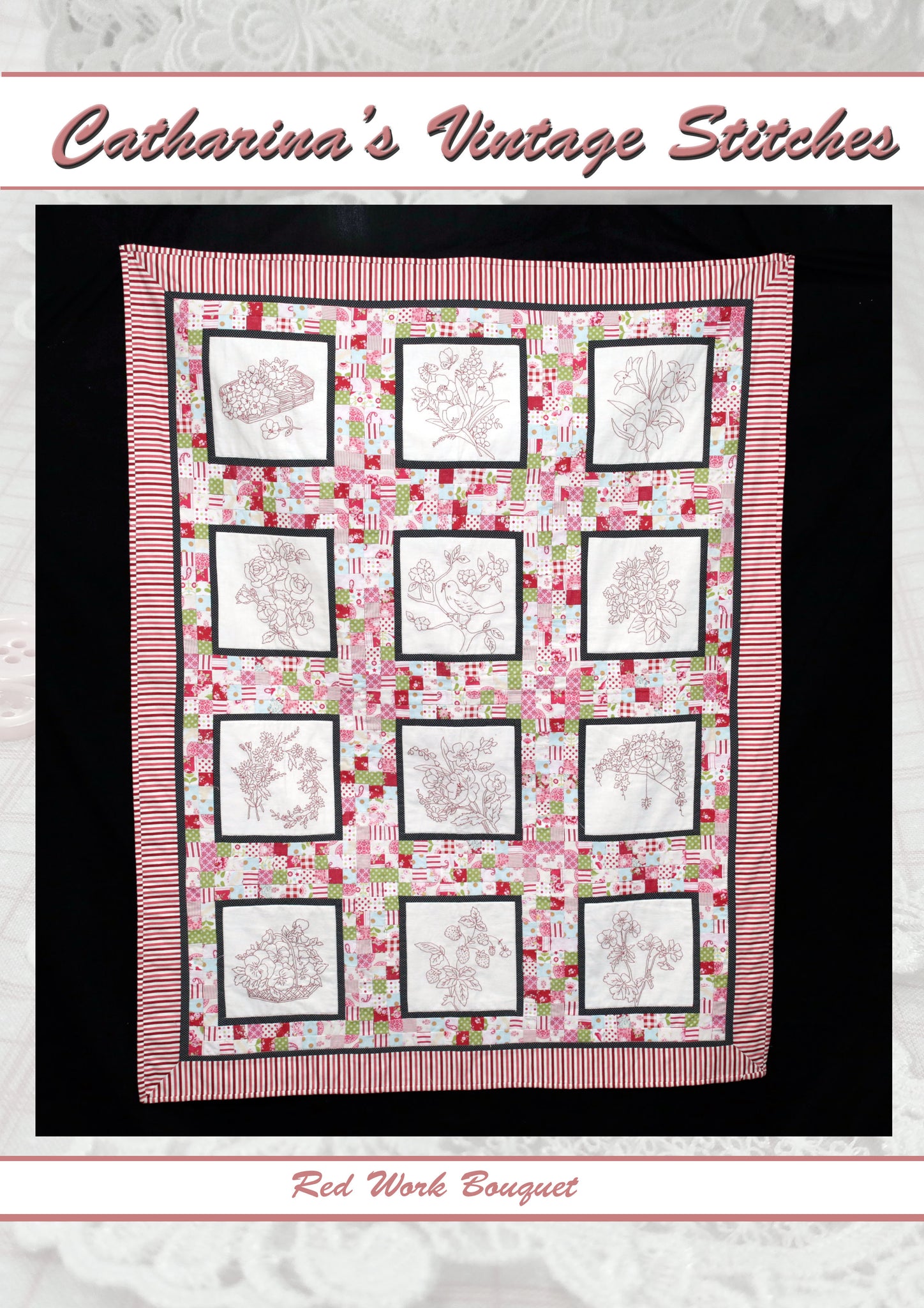 C.V.S Quilts Red Work Bouquet