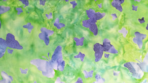 Batik Fabrics Green with purple butterfly's