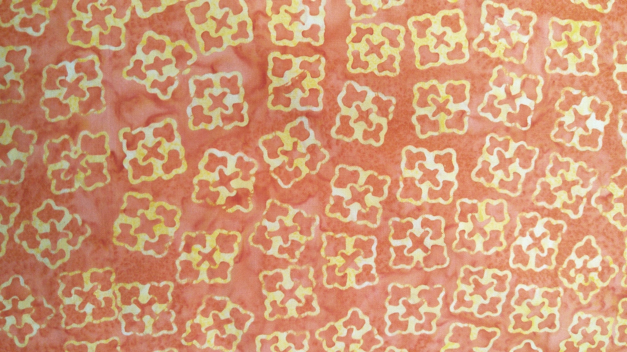 Batik Fabrics Orange with yellow squares
